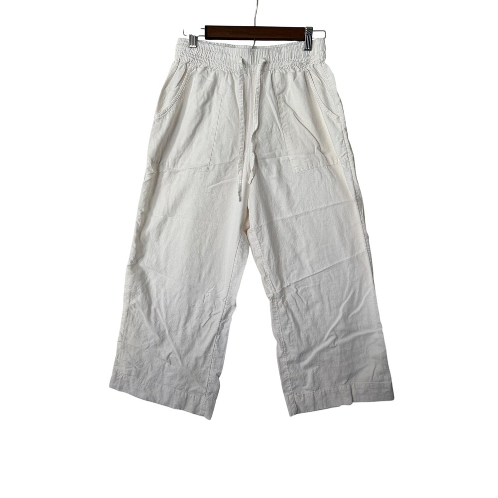 Cynthia Rowley Womens White Linen Blend Wide Leg Cropped Drawstring Pants Size M